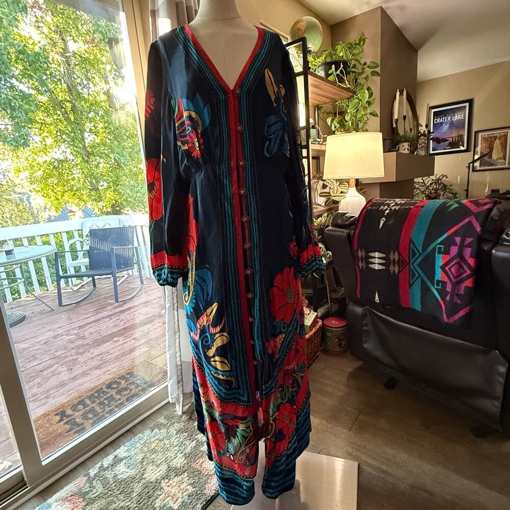 NWT FARM Rio Blue Vintage Forest Dress Printed Blue Silky Viscose Size XL